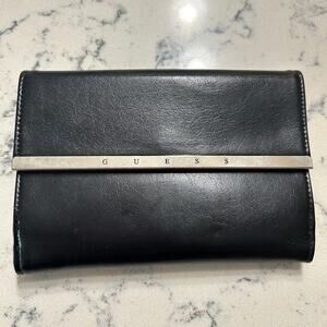 Vintage Guess Wallet Black Faux Leather Bi-fold with Snap pocket SOME WEAR